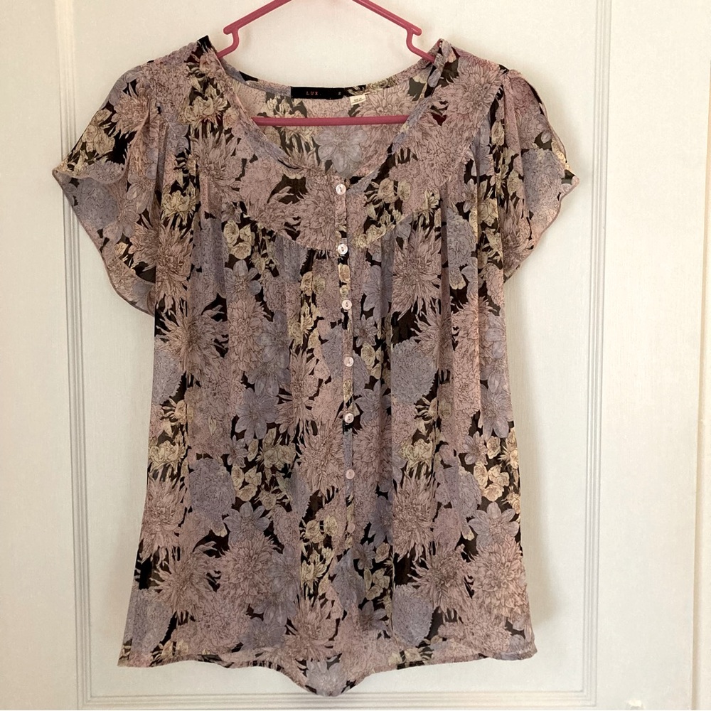 Urban Outfitters | Lux Floral Sheer Blouse Size S